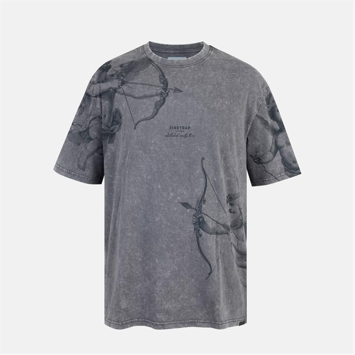 Firetrap Men's Grey Acid Wash Oversized T-Shirt in Size XL, Sports Direct