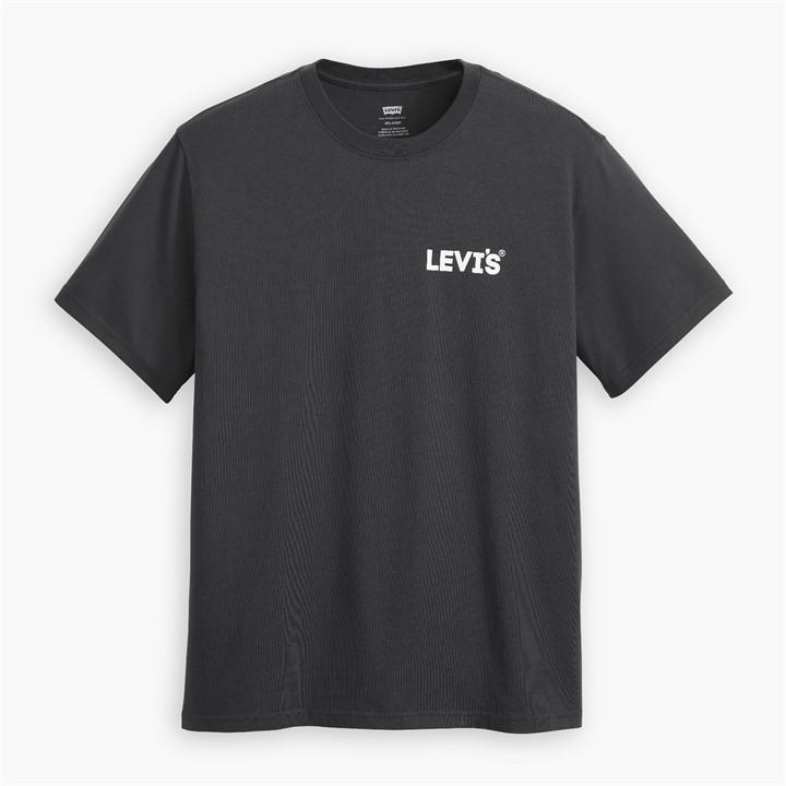 Levis Men' Black Headline Logo Cotton Short-Sleeve Oversized-Fit T-Shirt in Size S, Sports Direct