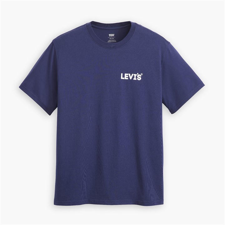 Levis Men's Blue Headline Logo Cotton Short-Sleeve Oversized-Fit T-Shirt in Size M, Sports Direct