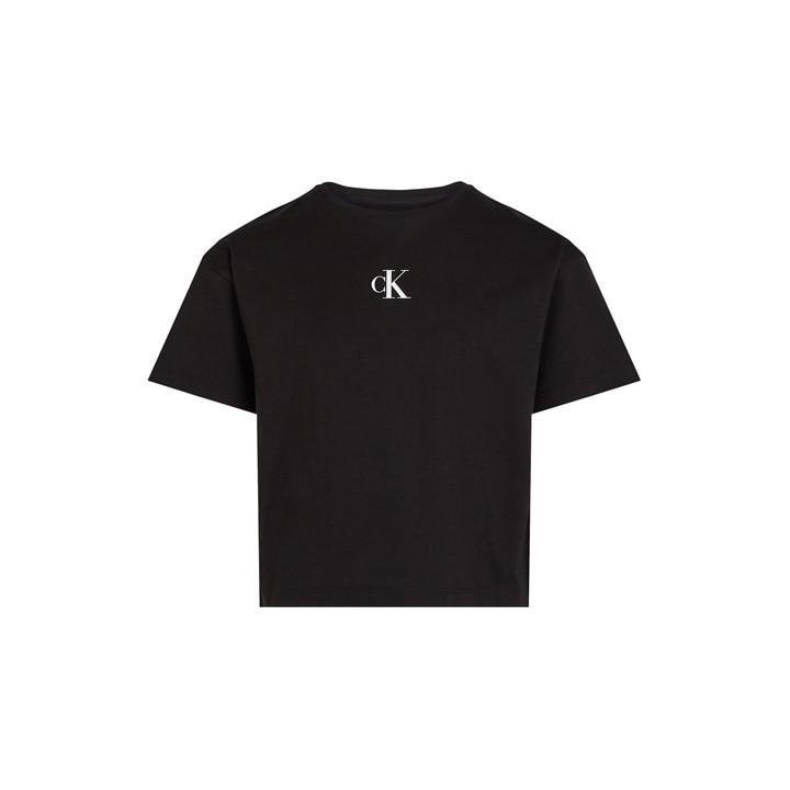 Calvin Klein Jeans Girls Black Kids' Ck Logo Boxy Regular Fit T-Shirt in Size 8 - 9 Years, Sports Direct