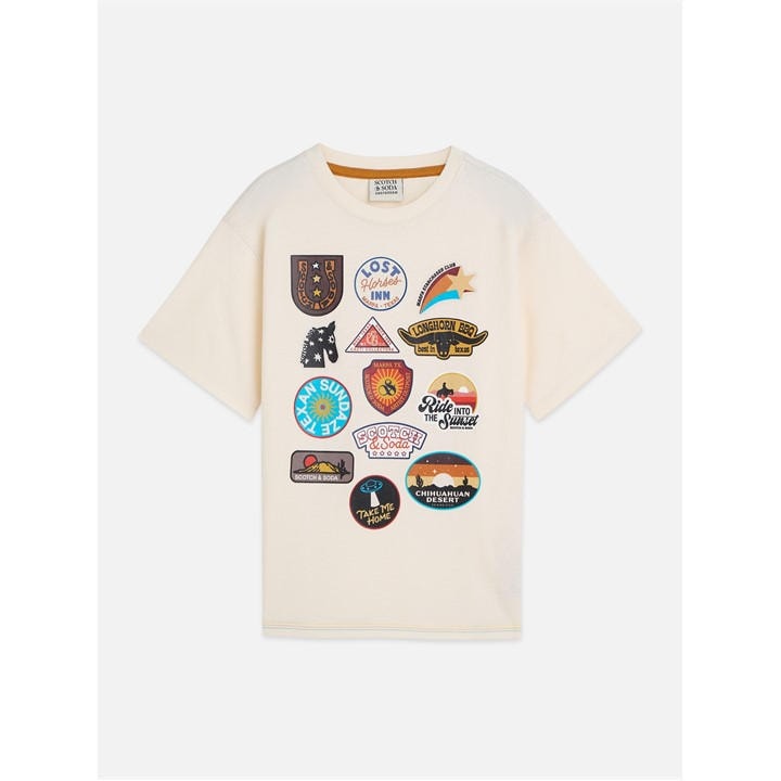 Scotch And Soda Boys Cream Kids' T-Shirt in Size 13 - 14 Years, Sports Direct