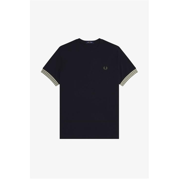 Fred Perry Men's Black Stripe Cuff T-Shirt in Size XL, Sports Direct