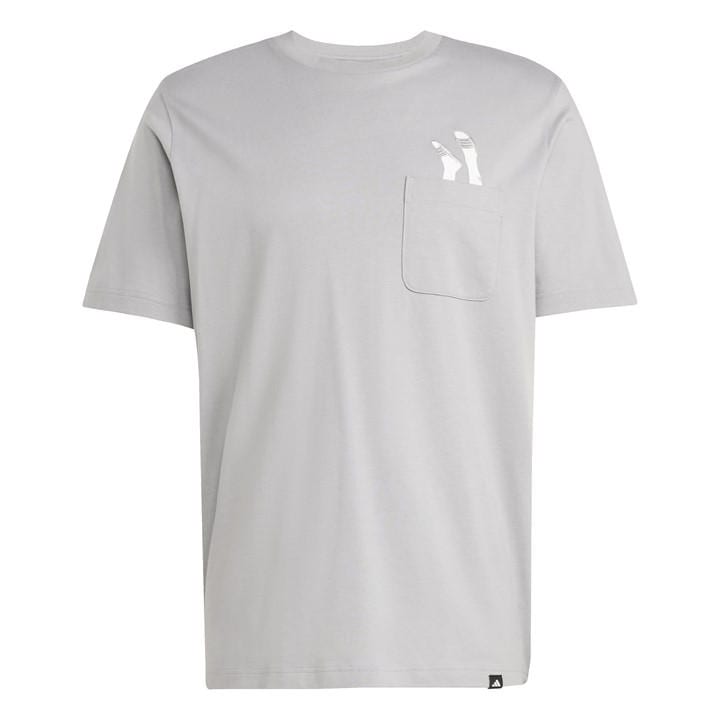 Adidas Men' Grey Lounge Slides Graphic Pocket T-Shirt in Size S, Sports Direct