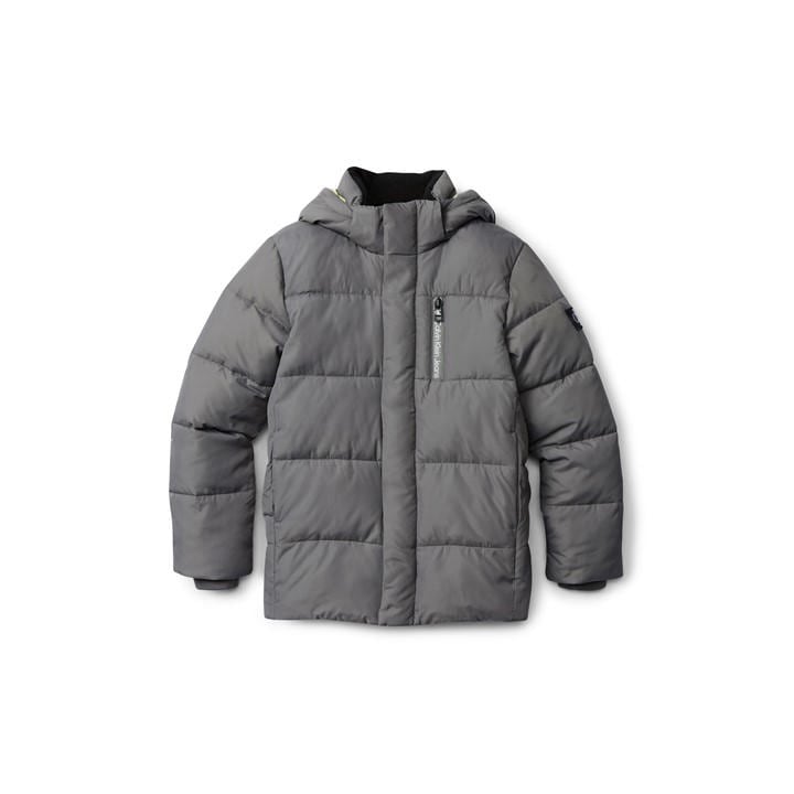Calvin Klein Jeans Boys Grey Kids' Essential Hooded Long Sleeve Short Puffer Jacket in Size 13 - 14 Years, Sports Direct