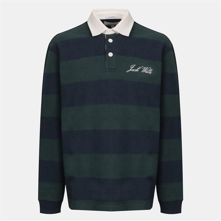 Jack Wills Men's Grey Cotton Long Sleeve Rugby Polo Shirt in Size L, Sports Direct
