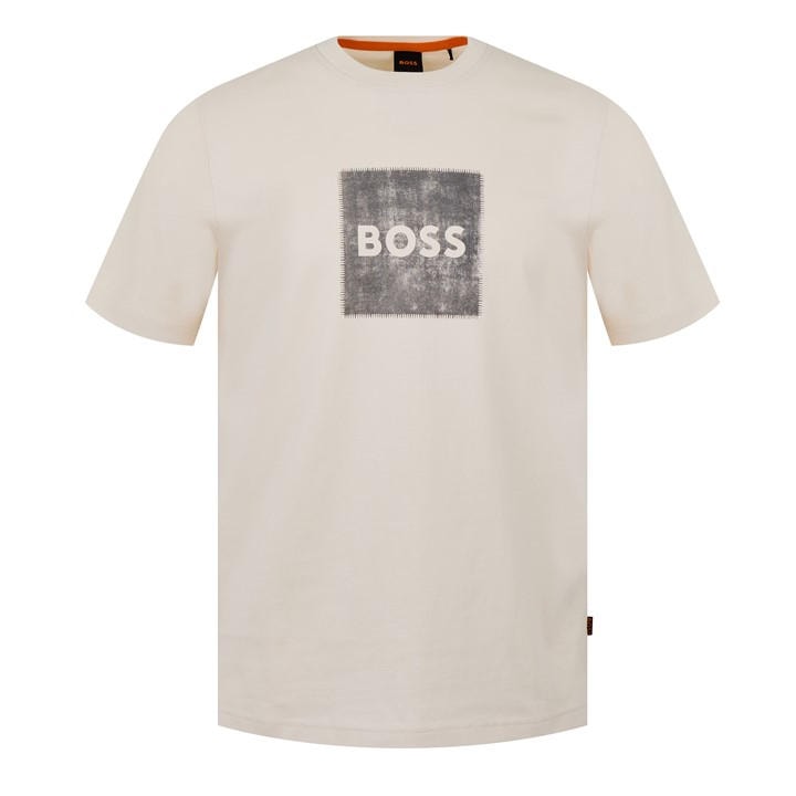 Boss Men's White Orange Short Sleeve T-Shirt With Contemporary Stitched Logo in Size XL, Sports Direct