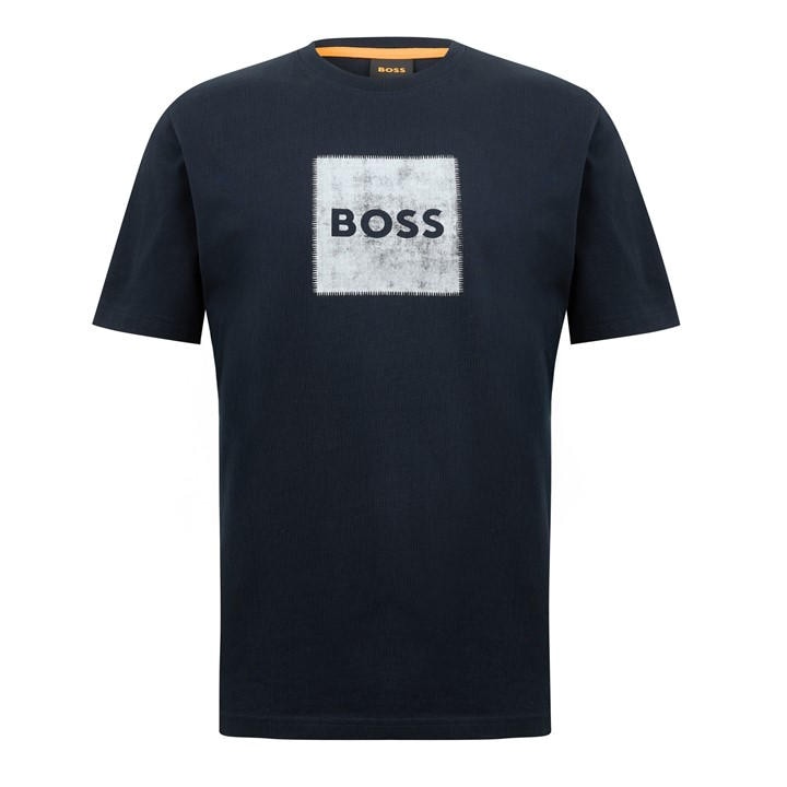 Boss Men's Blue Orange Short Sleeve T-Shirt With Contemporary Stitched Logo in Size XL, Sports Direct