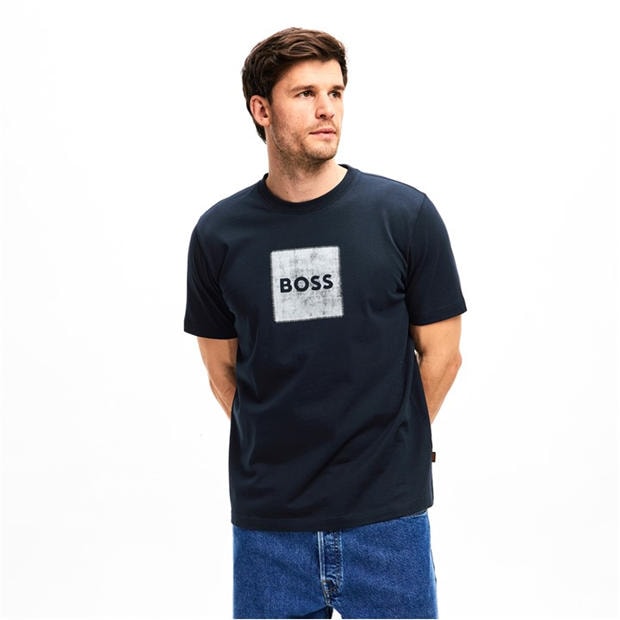 Нави 404 - Boss - Mens BOSS ORANGE Short Sleeve T-Shirt with Contemporary Stitched Logo