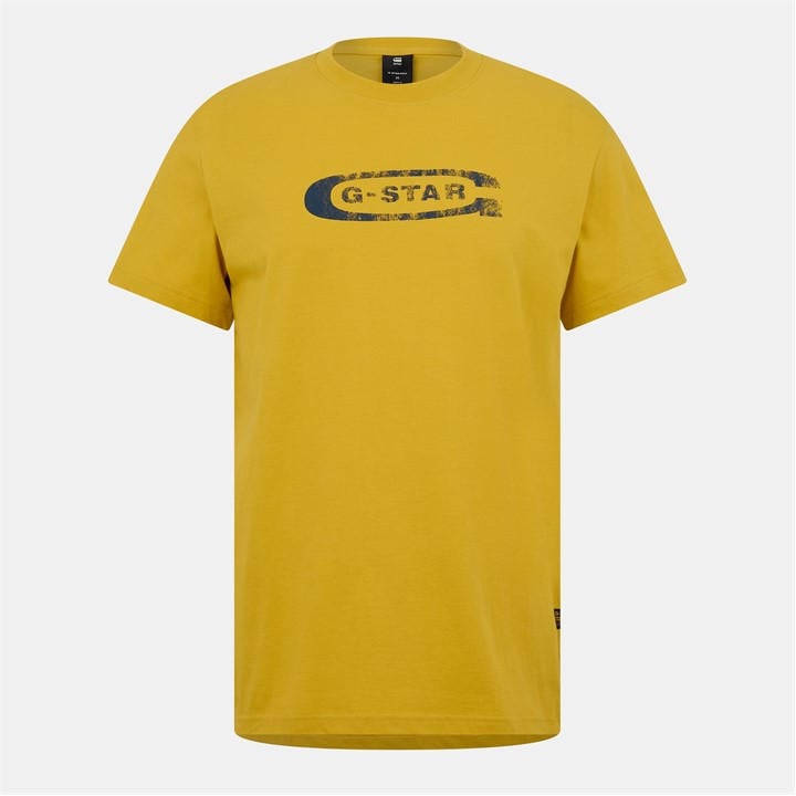 G Star Men' Yellow Stacked Old Skool Logo T-Shirt in Size S, Sports Direct