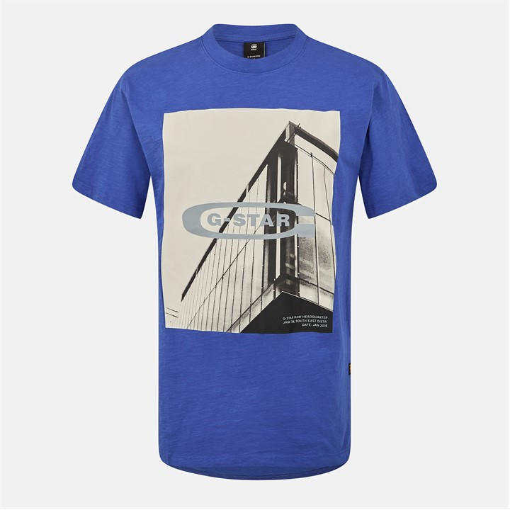 G Star HQ Old School Logo Lash T-Shirt - Blue