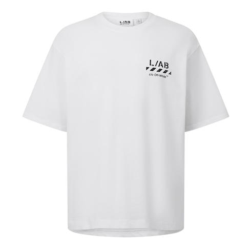 L AB Off White - Men's Diag Cotton Short-Sleeve Crew-Neck Oversized-Fit T-Shirt