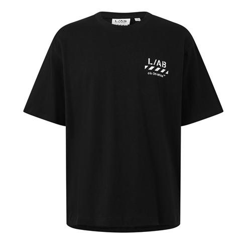 L AB Off White - Men's Diag Cotton Short-Sleeve Crew-Neck Oversized-Fit T-Shirt