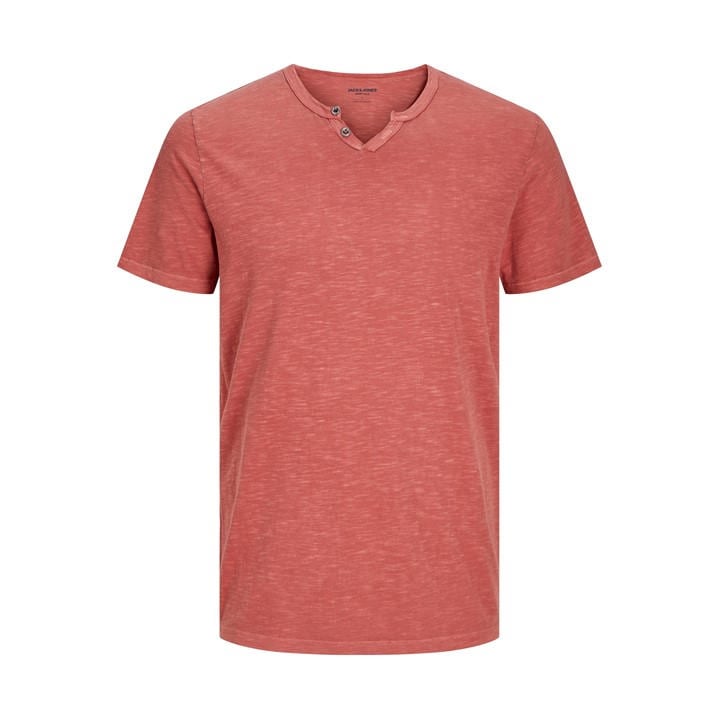Jack And Jones Men' Red Regular Fit Split Neck T-Shirt in Size S, Sports Direct