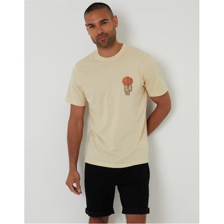 Threadbare Men' Beige Cacti Regular Fit T-Shirt in Size S, Sports Direct