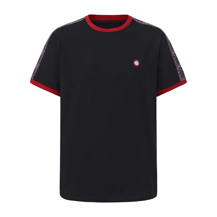 Pretty Green Men' Black Tape Tee in Size S, Sports Direct