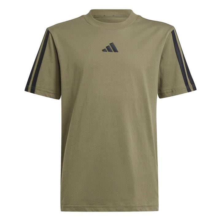 Adidas  Kids Green 3 Stripe Essentials T-Shirt  in Size 9 - 10 Years, Sports Direct