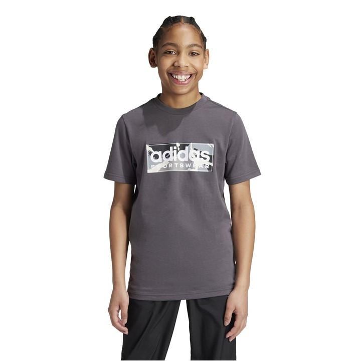 Adidas  Kids Grey Logo T Shirt  in Size 11 - 12 Years, Sports Direct