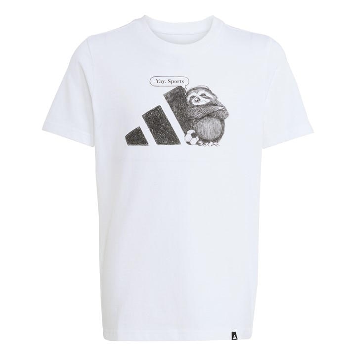 Adidas  Kids White Logo T Shirt  in Size 7 - 8 Years, Sports Direct