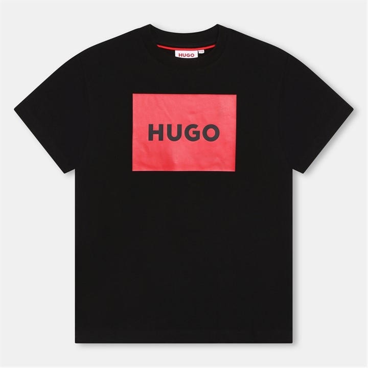 Hugo  Kids Black Big Logo Cotton Short Sleeve T-Shirt in Size 5 - 6 Years, Sports Direct