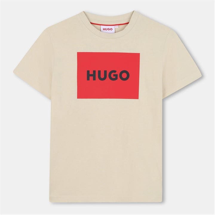 Hugo  Kids Beige Big Logo Cotton Short Sleeve T-Shirt in Size 11 - 12 Years, Sports Direct