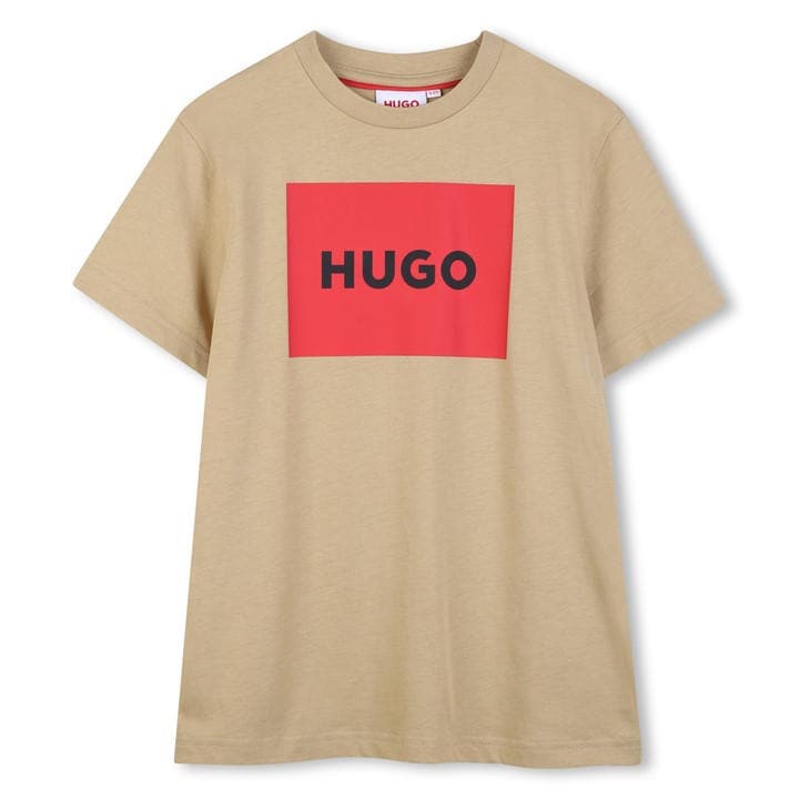 Hugo  Kids Beige Big Logo Cotton Short Sleeve T-Shirt in Size 11 - 12 Years, Sports Direct