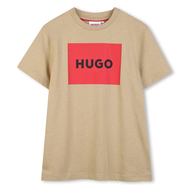 Sand - HUGO - Unisex Kids Big Logo Cotton Short Sleeve T-Shirt