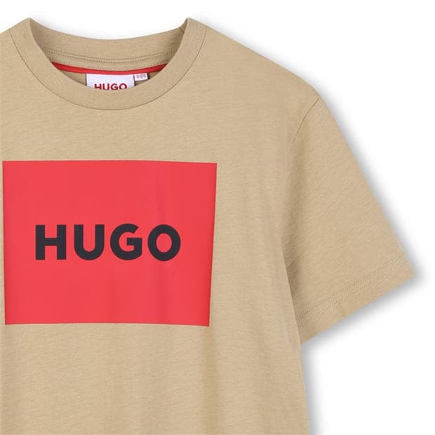 Sand - HUGO - Unisex Kids Big Logo Cotton Short Sleeve T-Shirt