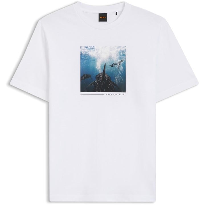 Boss Men' White Orange Graphic Creature Short Sleeve T-Shirt in Size S, Sports Direct