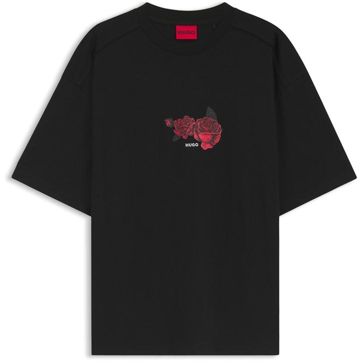 Hugo Men's Black Domans Short Sleeve T-Shirt With Artwork Detail in Size XL, Sports Direct