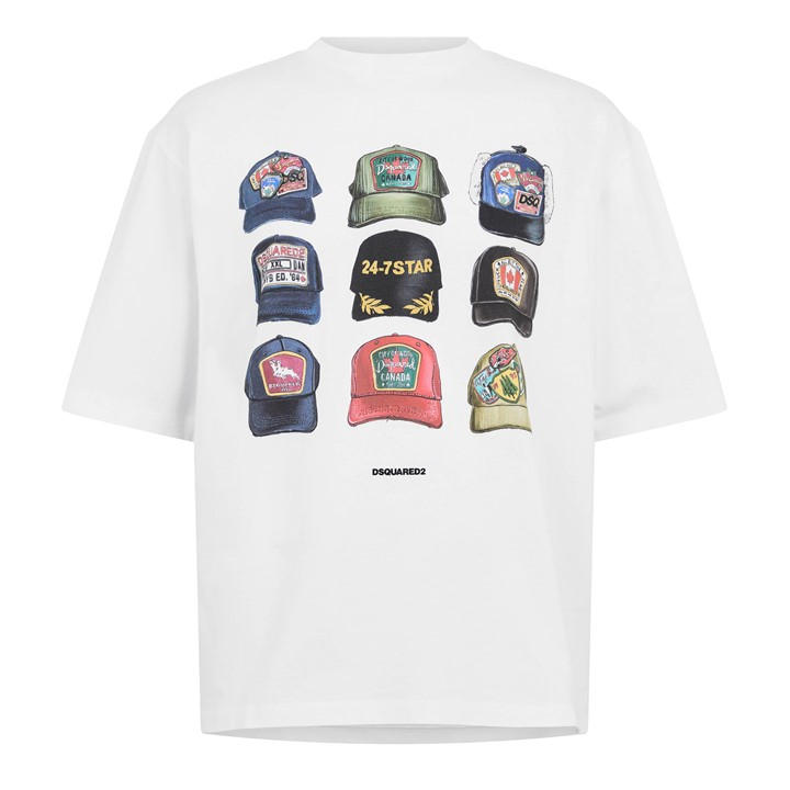 Dsquared2 Men' White Dsq Cap Oversized T-Shirt in Size S, Sports Direct