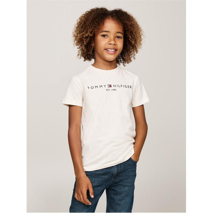 Tommy Hilfiger Unisex Kids Cream Essential T Shirt Juniors Size 9