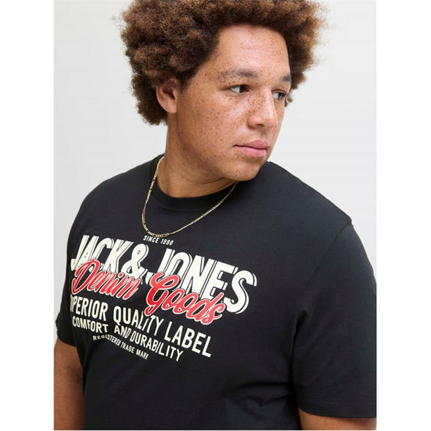 Black - Jack and Jones - Colour Logo T-Shirt Mens Plus Size