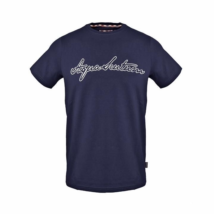 Aquascutum Men's Navy Lacoste Lettering Crew Neck Short Sleeve T-Shirt - 2X Large - Image 2