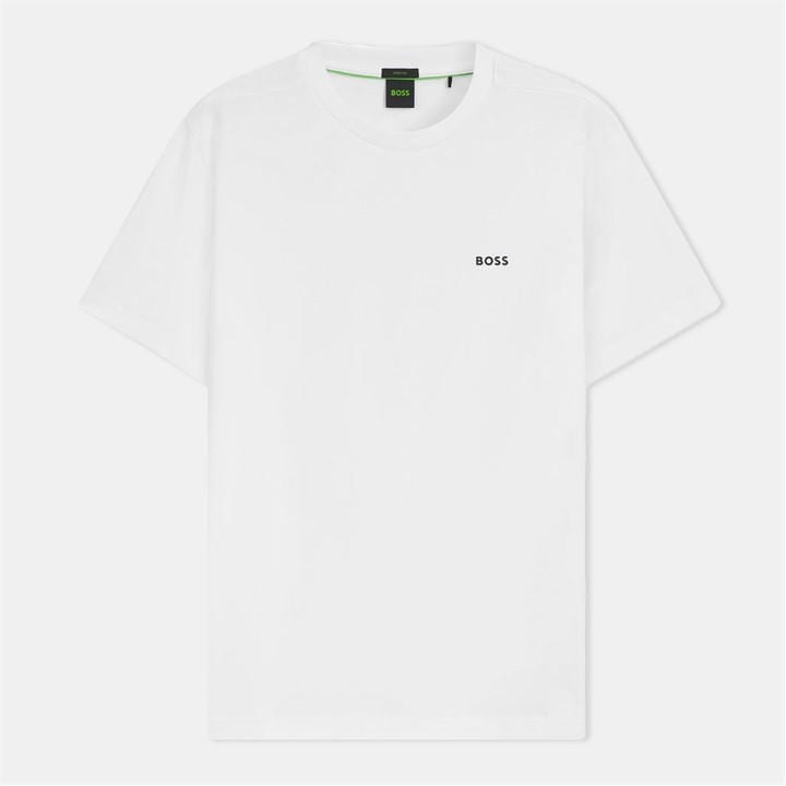 Boss Men's White Green T-Shirt With Logo Design Stretch Cotton in Size L, Sports Direct