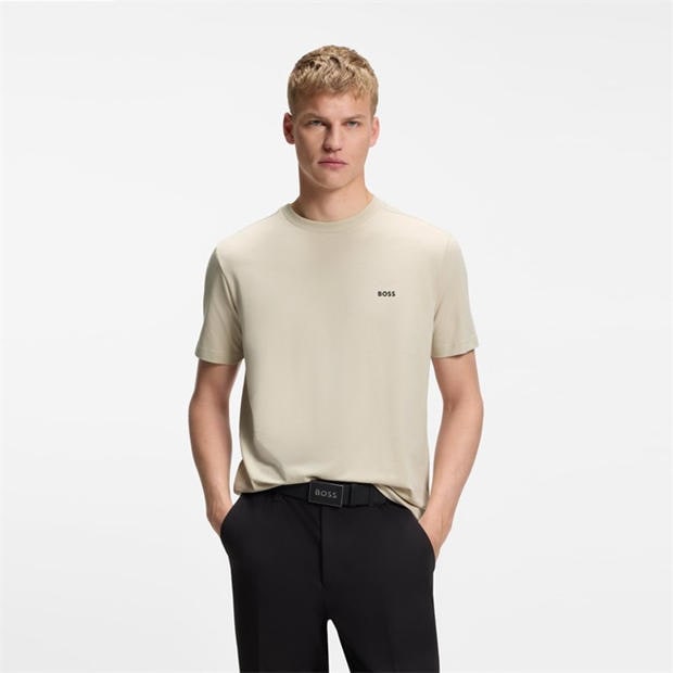 Light Beige - Boss - Mens BOSS GREEN T-Shirt with Logo Design Stretch Cotton
