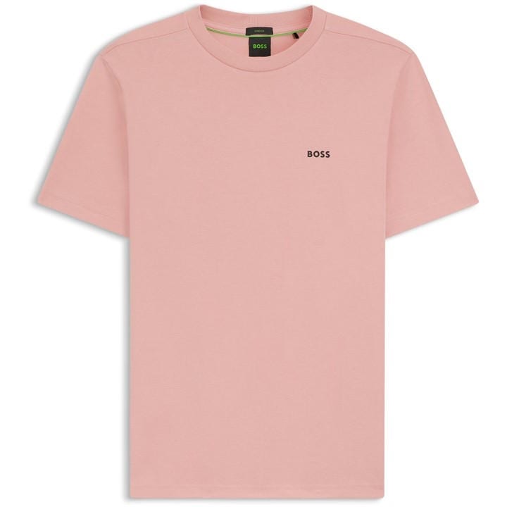 Boss Men's Pink Green T-Shirt With Logo Design Stretch Cotton in Size L, Sports Direct