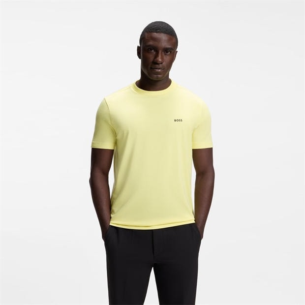 Yellow - Boss - Mens BOSS GREEN T-Shirt with Logo Design Stretch Cotton