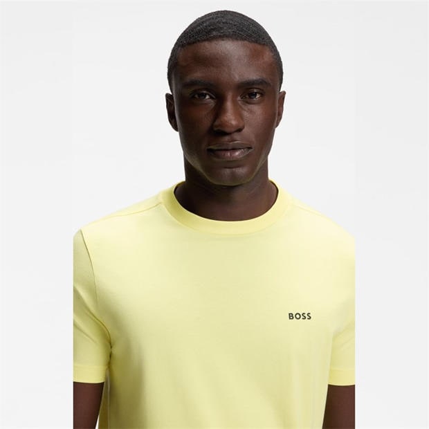 Yellow - Boss - Mens BOSS GREEN T-Shirt with Logo Design Stretch Cotton