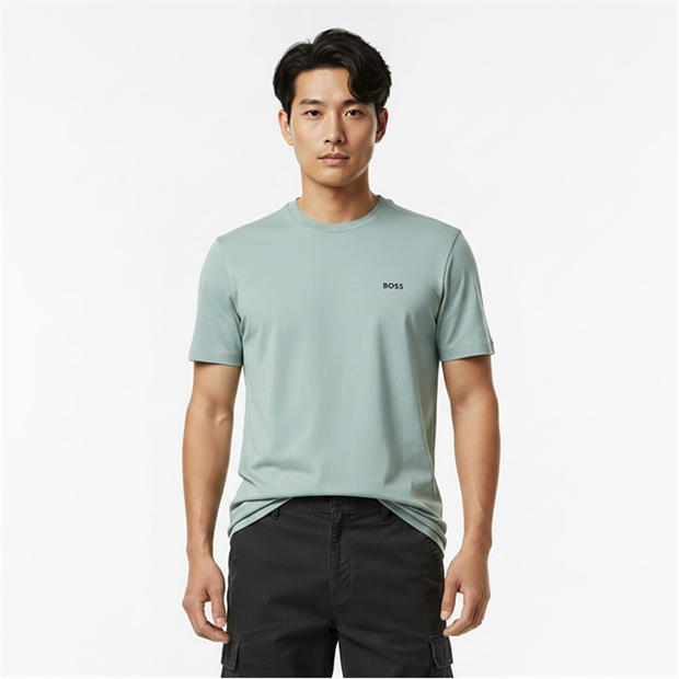 Green 357 - Boss - Mens BOSS GREEN T-Shirt with Logo Design Stretch Cotton
