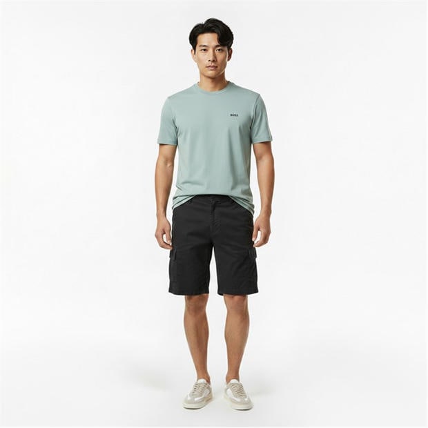 Green 357 - Boss - Mens BOSS GREEN T-Shirt with Logo Design Stretch Cotton