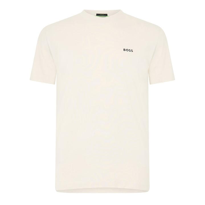 Boss Men's White Green T-Shirt With Logo Design Stretch Cotton in Size L, Sports Direct