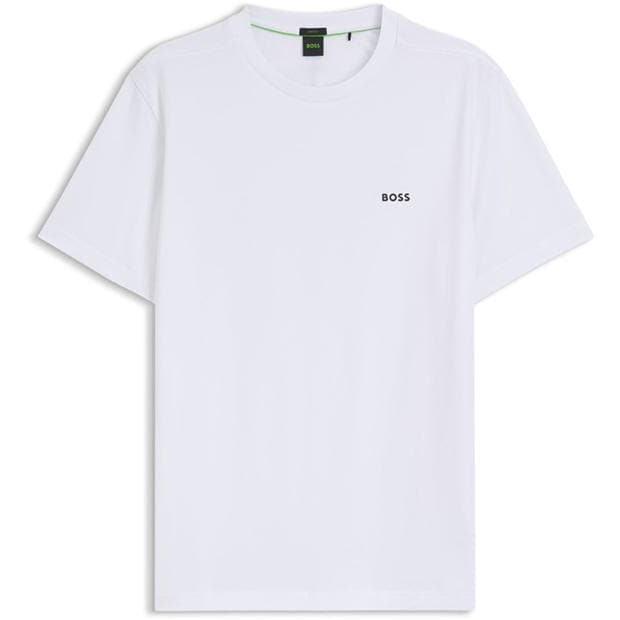 White - Boss - Mens BOSS GREEN T-Shirt with Logo Design Stretch Cotton