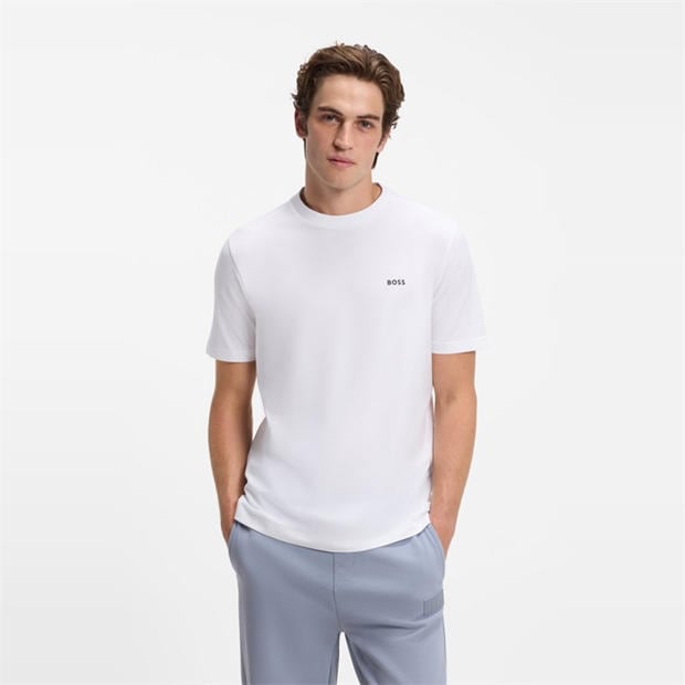 White - Boss - Mens BOSS GREEN T-Shirt with Logo Design Stretch Cotton