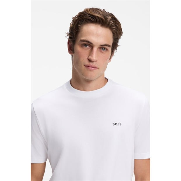 White - Boss - Mens BOSS GREEN T-Shirt with Logo Design Stretch Cotton