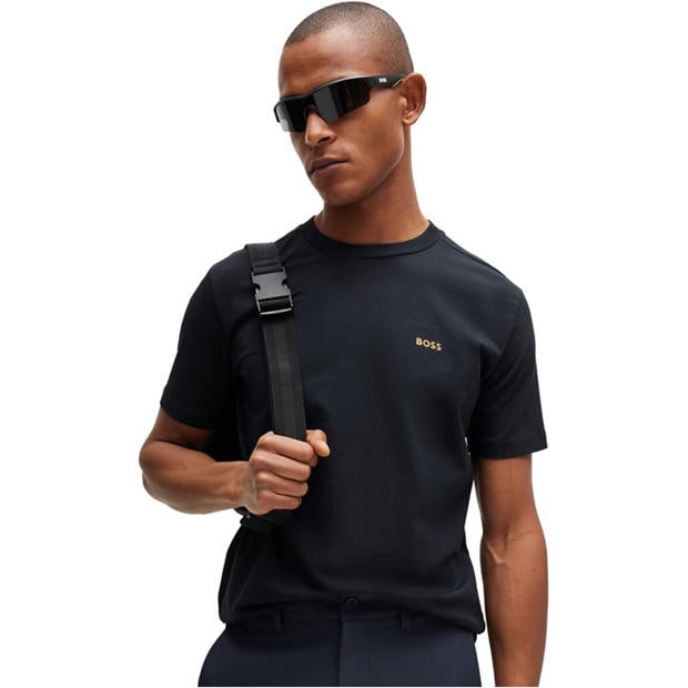 Dark Blue - Boss - Mens BOSS GREEN T-Shirt with Logo Design Stretch Cotton