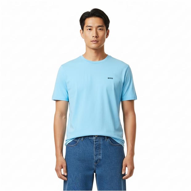 Light Blue 456 - Boss - Mens BOSS GREEN T-Shirt with Logo Design Stretch Cotton