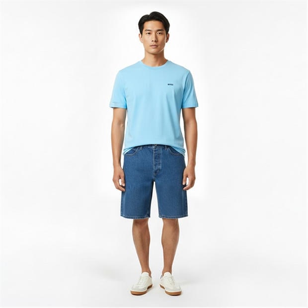 Light Blue 456 - Boss - Mens BOSS GREEN T-Shirt with Logo Design Stretch Cotton