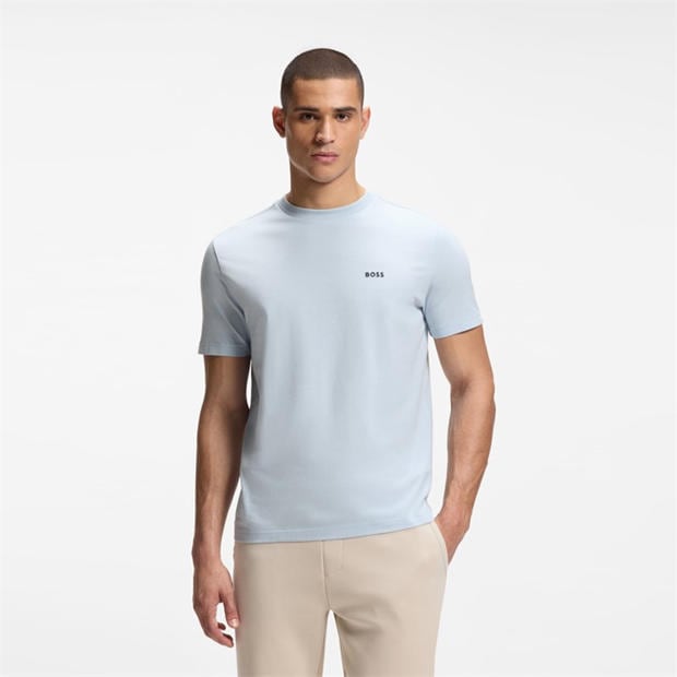 Light Blue - Boss - Mens BOSS GREEN T-Shirt with Logo Design Stretch Cotton