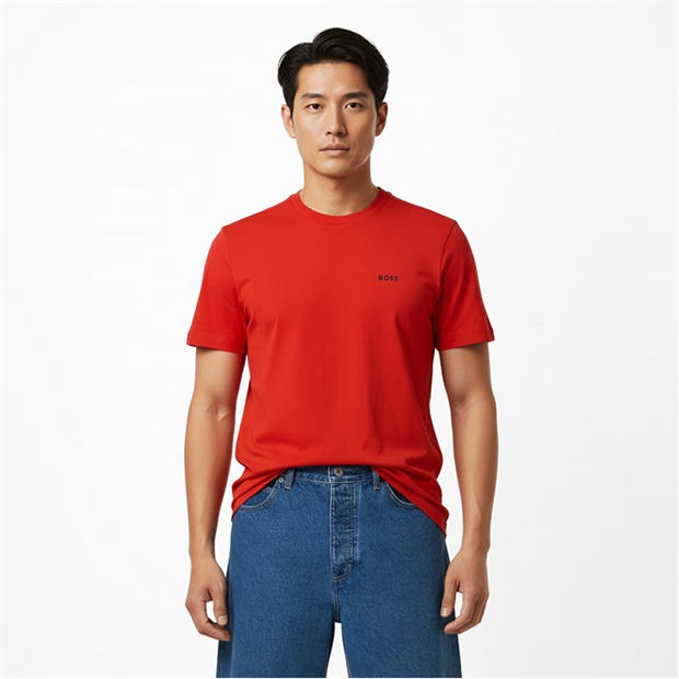 Red 646 - Boss - Mens BOSS GREEN T-Shirt with Logo Design Stretch Cotton