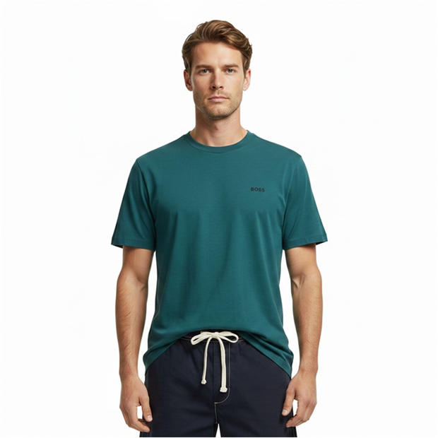 Deep Green 356 - Boss - Mens BOSS GREEN T-Shirt with Logo Design Stretch Cotton